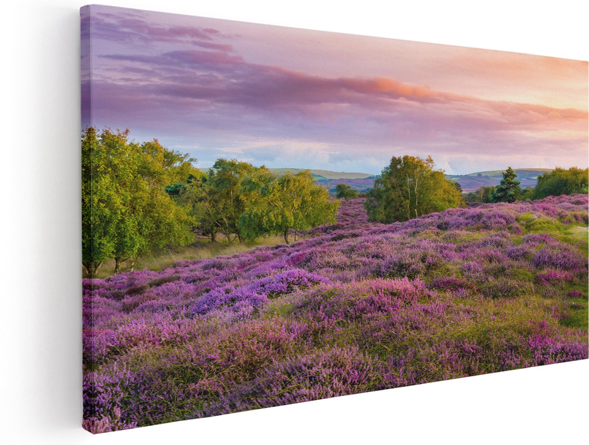 Artaza Canvas Schilderij Paarse Weide - 140x70 cm - Groot - Wanddecoratie Woonkamer - Schilderijen - Muurdecoratie