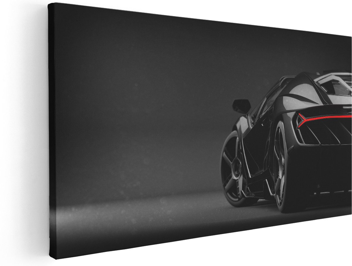 Artaza Canvas Schilderij Zwarte Sportwagen Auto - 140x70 cm - Groot - Wanddecoratie Woonkamer - Schilderijen - Muurdecoratie