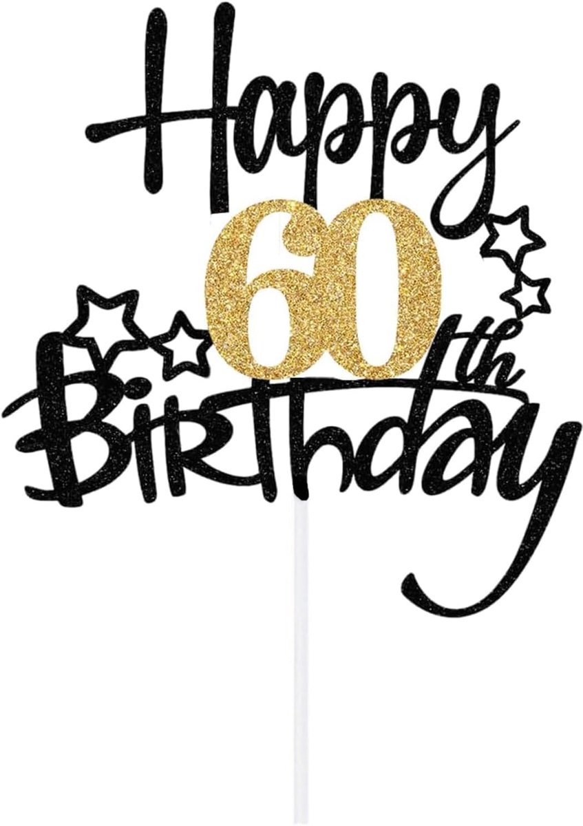 Happy 60th Birthday Cake Toppers for Men Women, Glitter Black and Golden - ShopVlot