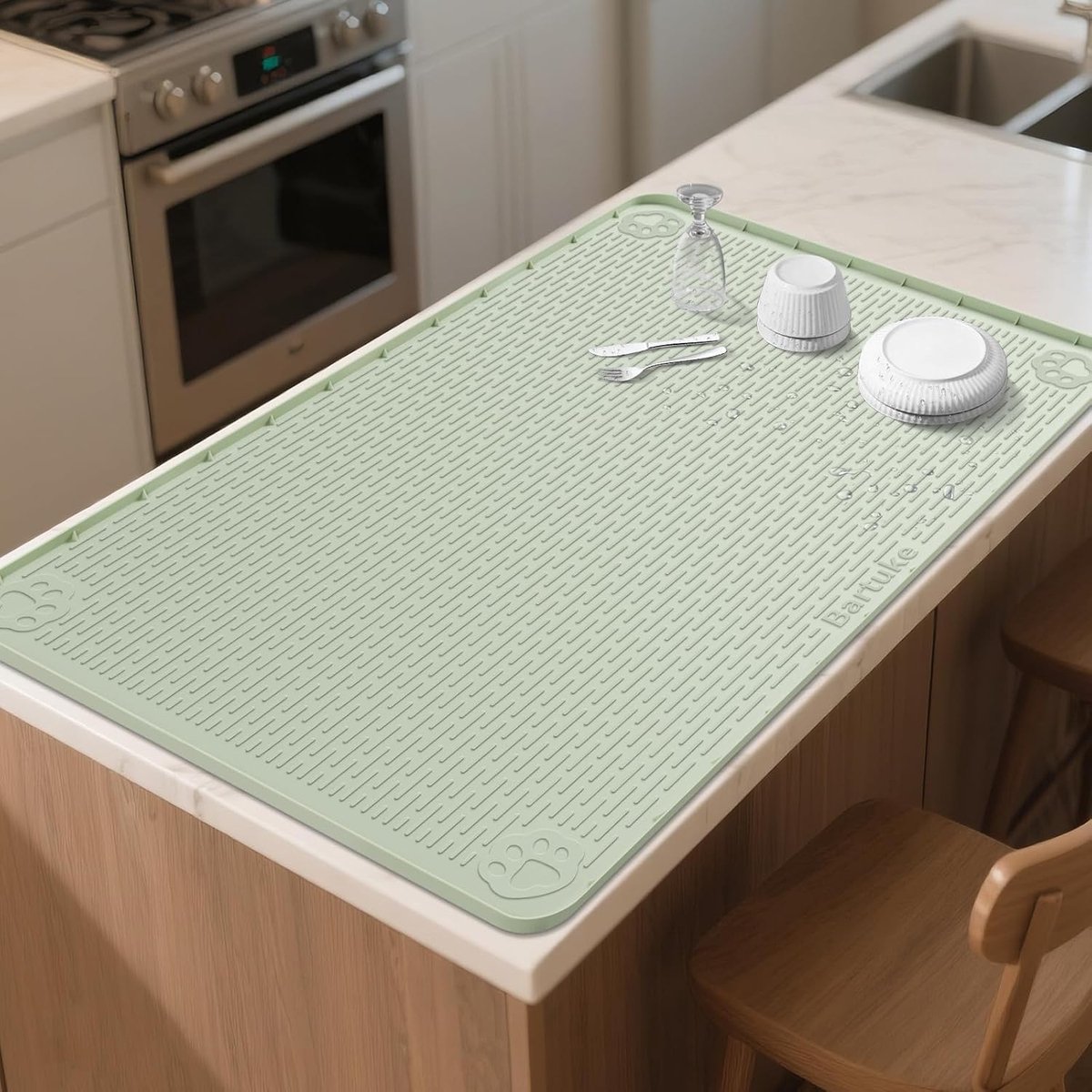 Kalolary Silicone Drying Mat for Kitchen Worktops, Extra Large 101 x 71 cm, Coffee Bar Mat, Sink Mat with Raised Edge - ShopVlot