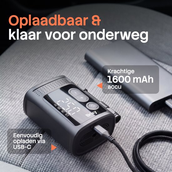 Brixy Elektrische Fietspomp XS - 128 Gram - Draagbaar - Tot 10.34 Bar - Mini Luchtcompressor - Oplaadbaar - Fiets, E-Bike, Scooter & Motor - Zwart van brixy — afbeelding 3