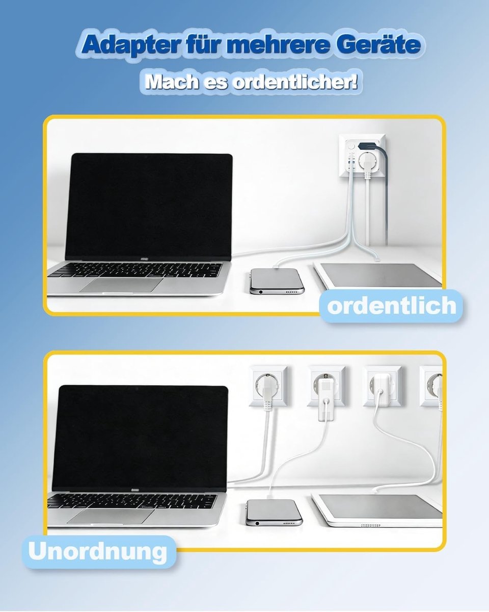 Stekkerdoos met 4 USB-poorten en 2 Stopcontacten - Wit - Compact en Multifunctioneel - Voor Thuis en Op Reis