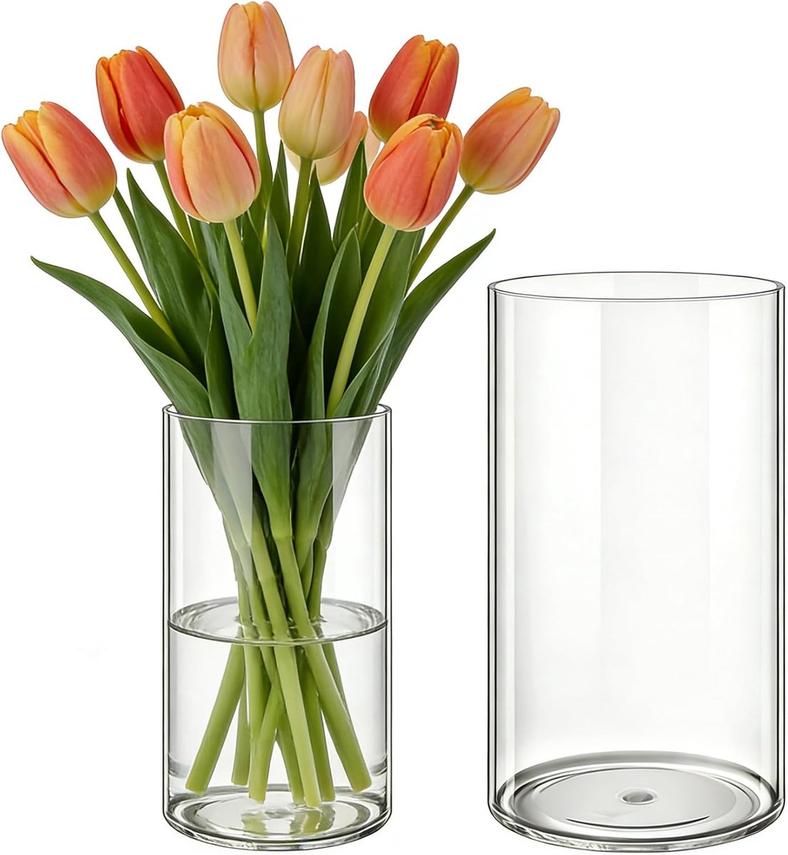 Ronde Acrylaat Vazen Set van 2 - Transparante Vazen - Schokbestendig en Lichtgewicht - Perfect voor Bloemdecoratie - ShopVlot