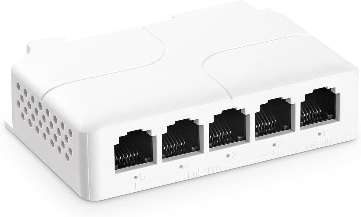 PoE extender 5 poorten - 1 PoE in 4 PoE uit - 90W power over ethernet - versterkt tot 250 meter - ShopVlot