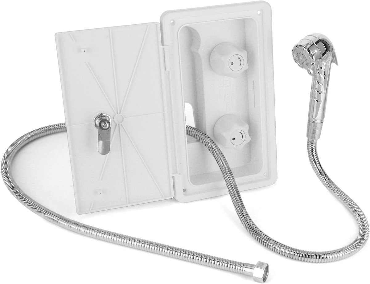 Buiten douchebox set - douchekop met 1,5 m metalen slang - warm/koud schakelaar - ideaal voor camper en boot - ShopVlot