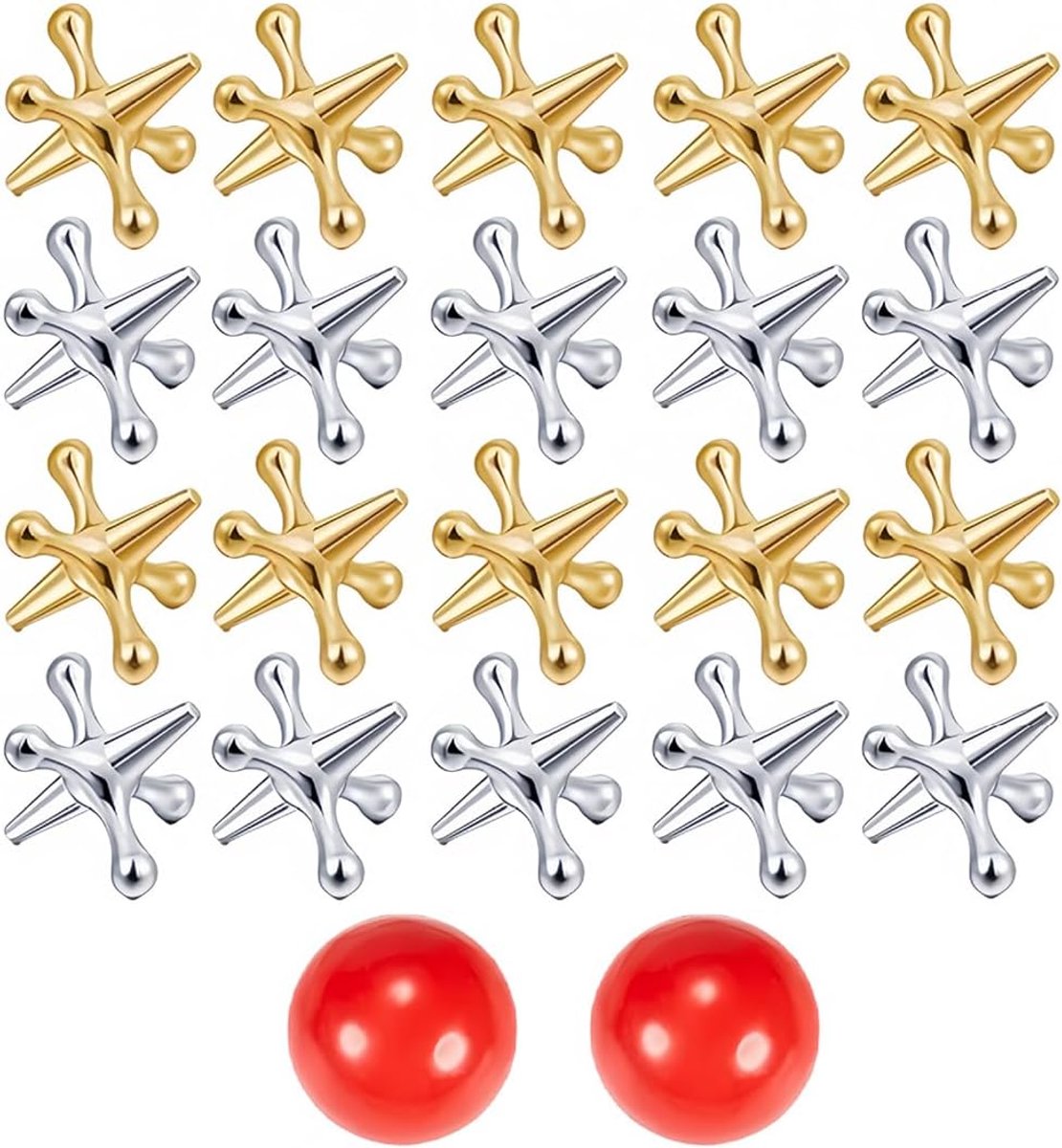 Jackspel set - 20 stuks met metalen jacks en rubberen ballen - klassiek spel voor kinderen en volwassenen - ShopVlot