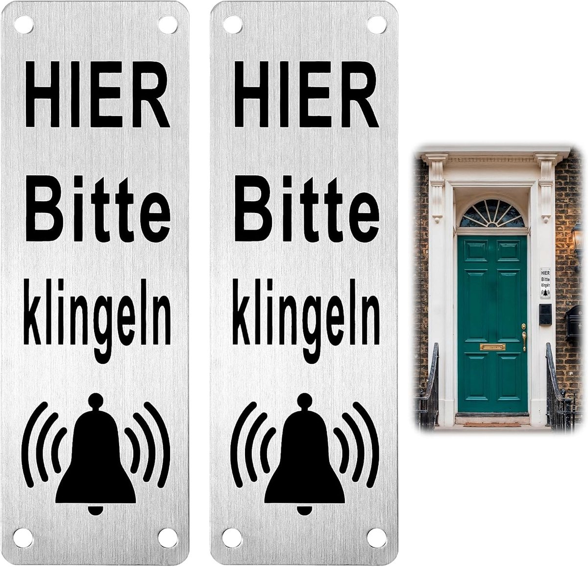 Deurbordje Bitte hier Rinkelen - 2 stuks zelfklevend - weerbestendig roestvrij staal - ShopVlot