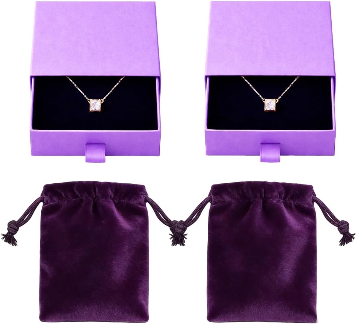 Sieradenbox 2-delig - Paarse kleur - Met trekkoord compartimenten - Perfect voor ringen en armbanden - ShopVlot