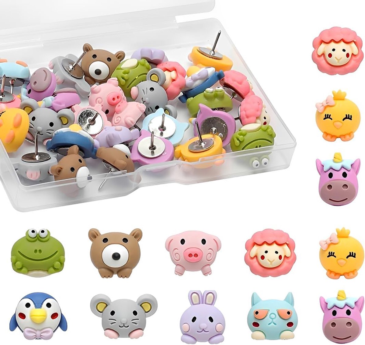 Decoratieve punaises set van 30 - Dierenvorm - kleurrijke accessoires - perfect voor prikborden - ShopVlot
