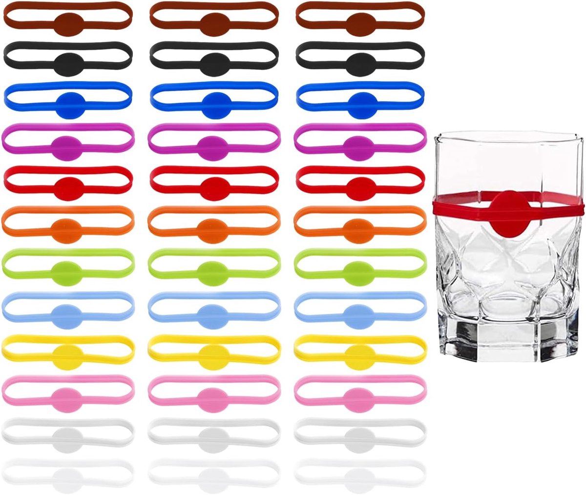Wijnglas identificatie ring 36 stuks - kleurrijke siliconen - markering voor wijnglazen - perfect voor feestjes - ShopVlot