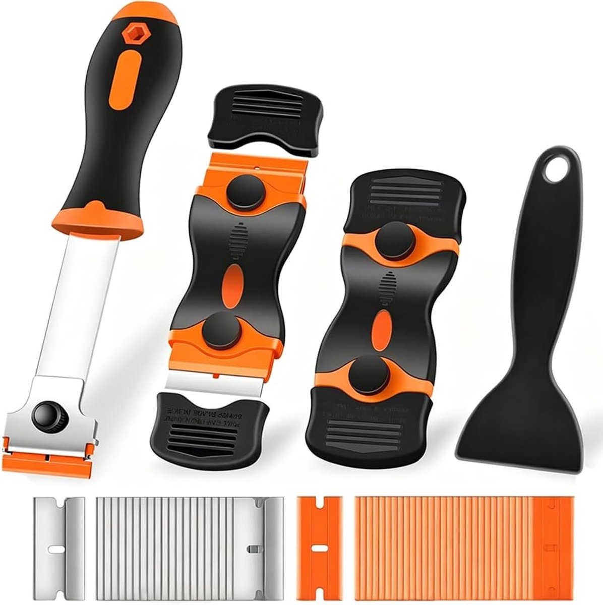 Keramische schraper set oranje - lange en dubbele schrapers - ergonomische handgreep - veelzijdige reiniging - ShopVlot