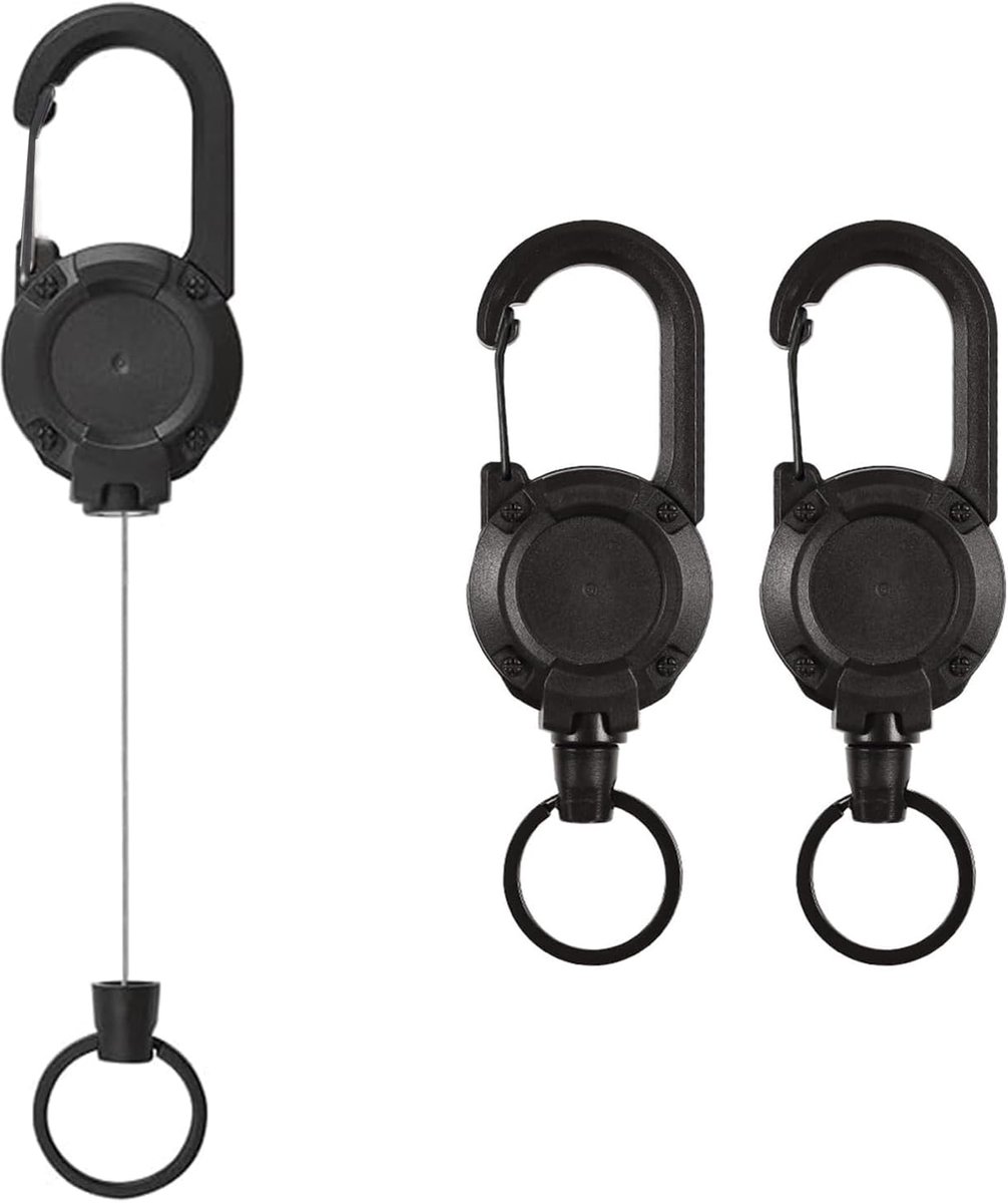 Retractable keychain met sterke karabijnhaak - 2 stuks zwart - veelzijdig en veilig voor sleutels en ID's - ShopVlot