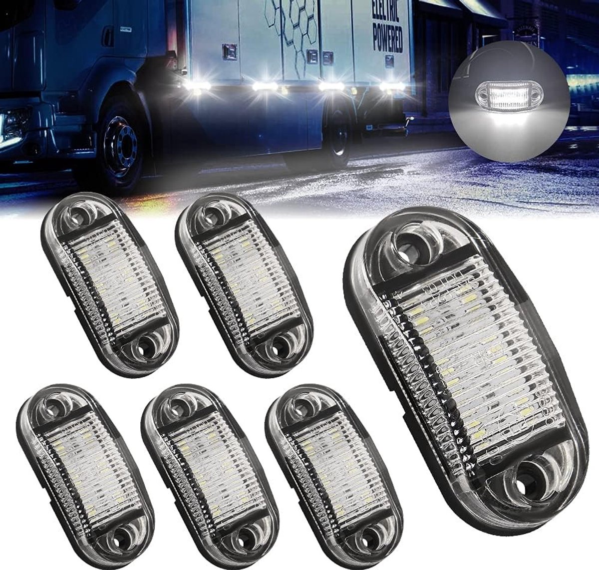 6 LED Positielichten voor Aanhangers - Wit - 6 Stuks - Waterdichte LED Lampen - Voor Auto, Vrachtwagen, Camper