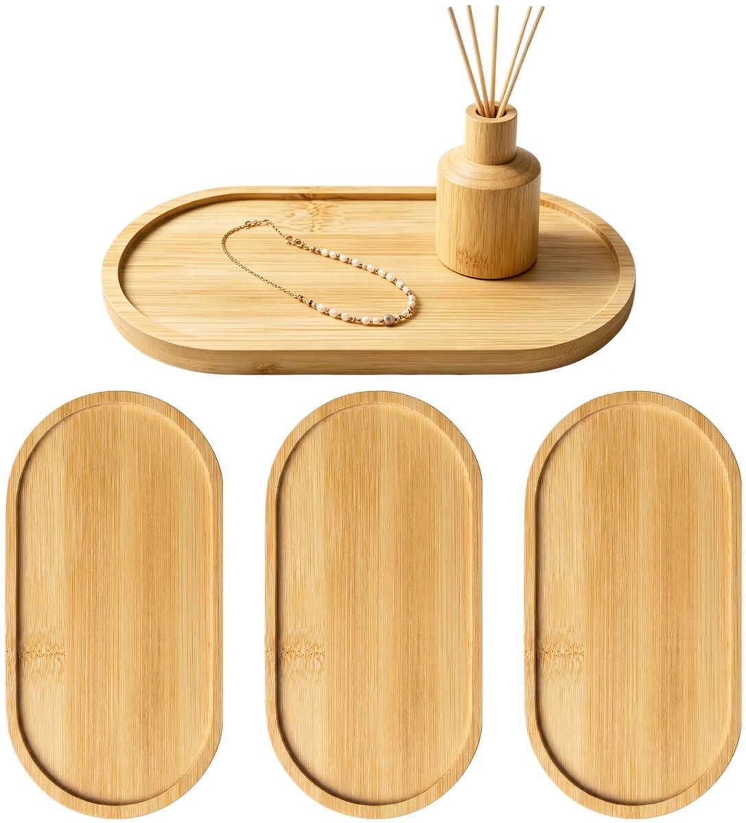 Solidchoice - 4 Stuks Ovale Bamboe Dienbladen van 17.5 x 8.8 cm
