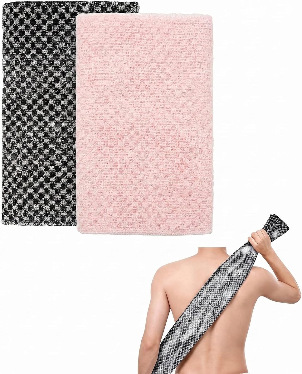 Peeling-douchehanddoek set 2 stuks - Japanse rughanddoeken - uniseks zwart en roze - bevorderd welzijn - ShopVlot