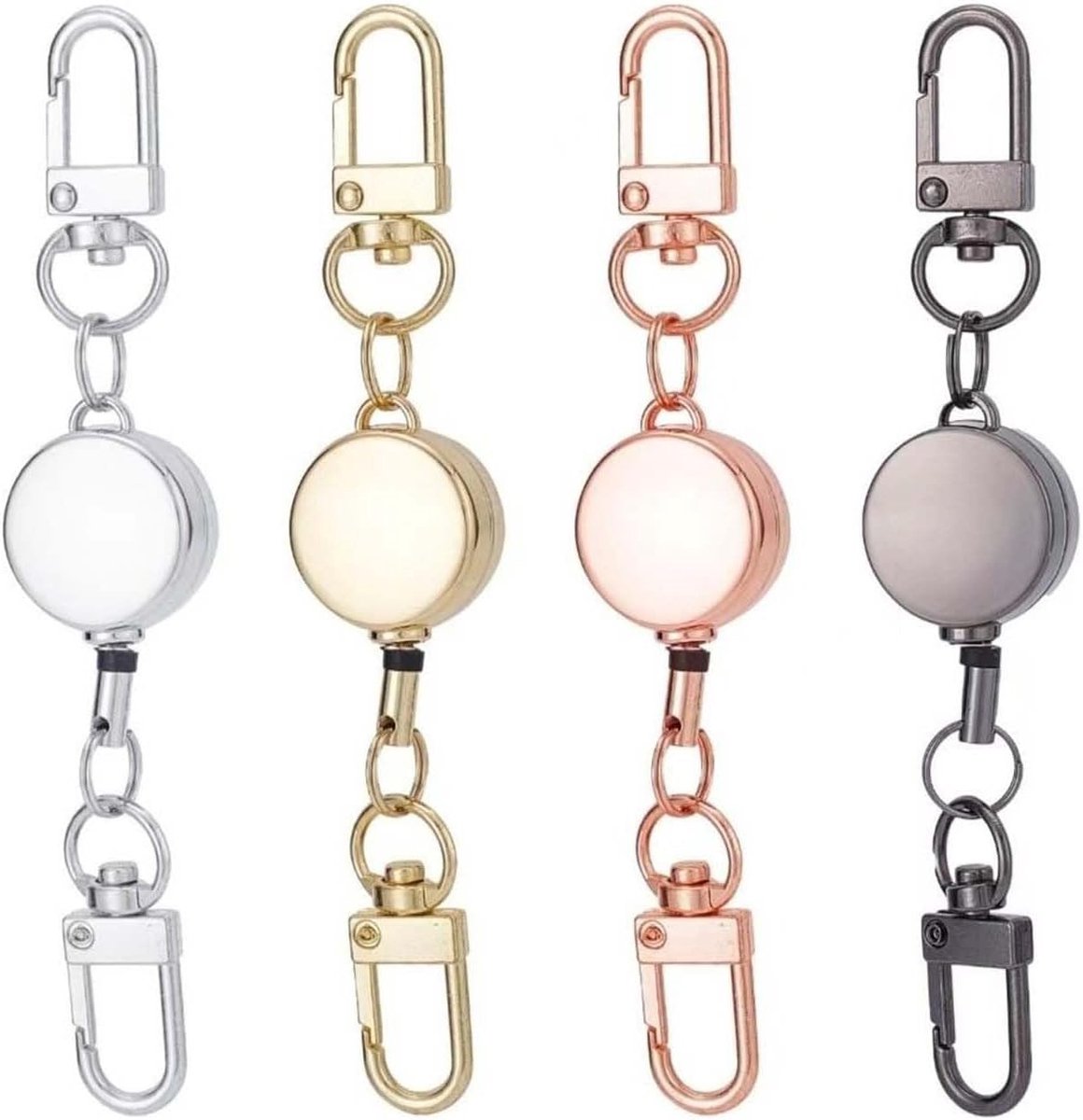 Intrekbare ID-kaarthouders set van 4 - metallic kleuren - robuuste sleutelhaspel - perfect voor organisaties - ShopVlot