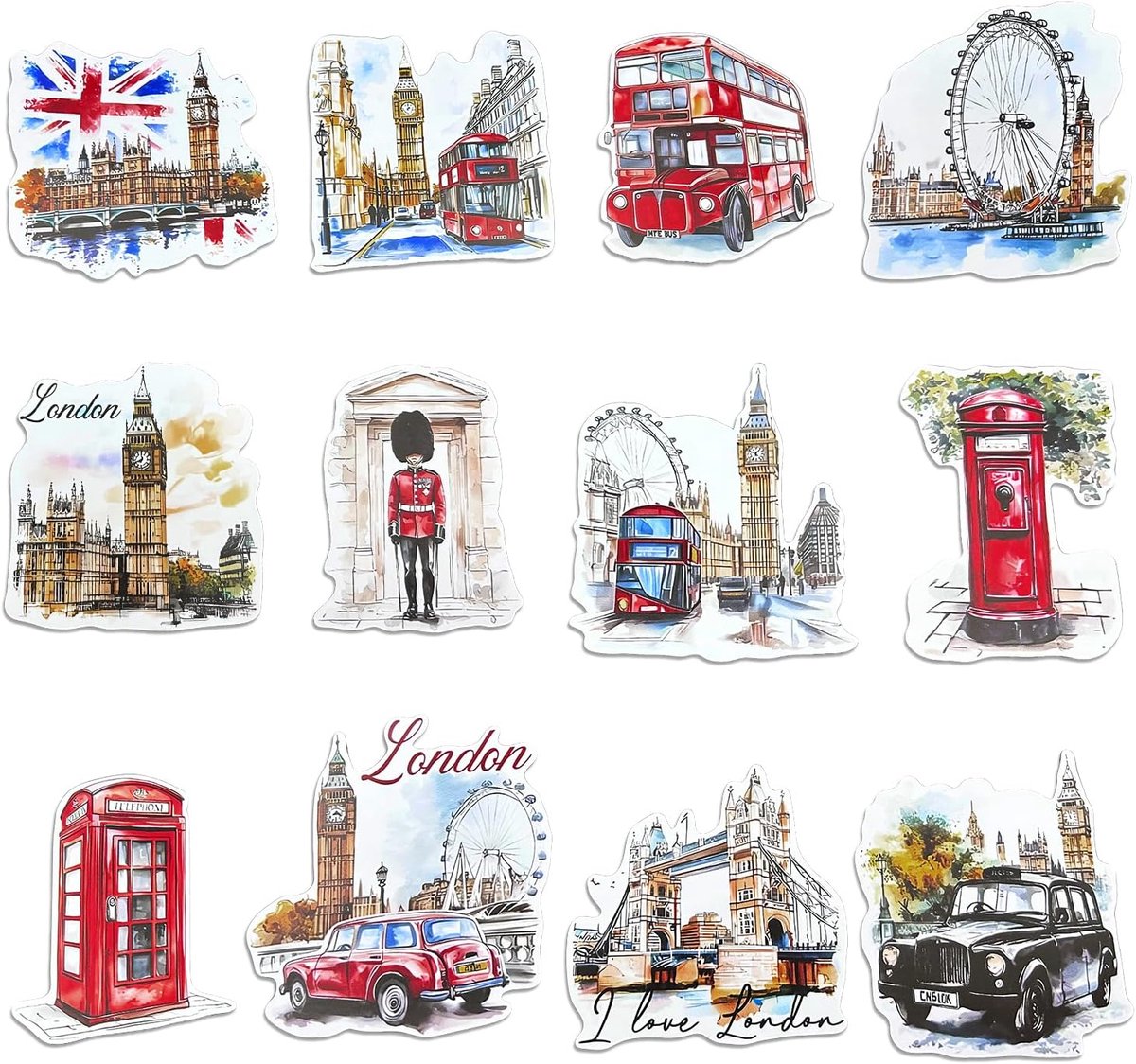 Koelkastmagneten 12 stuks - Platte Londense souvenirs - Britse ontwerpen - Mooi voor keuken decoratie - ShopVlot