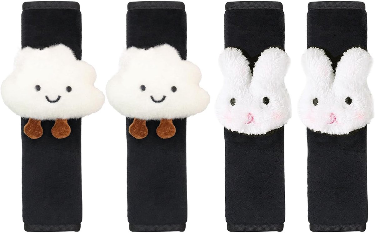 Autogordel Schoudercovers 21 cm - Pluche Cartoon - Wolken en Konijnen - Bescherming voor Meisjes - ShopVlot