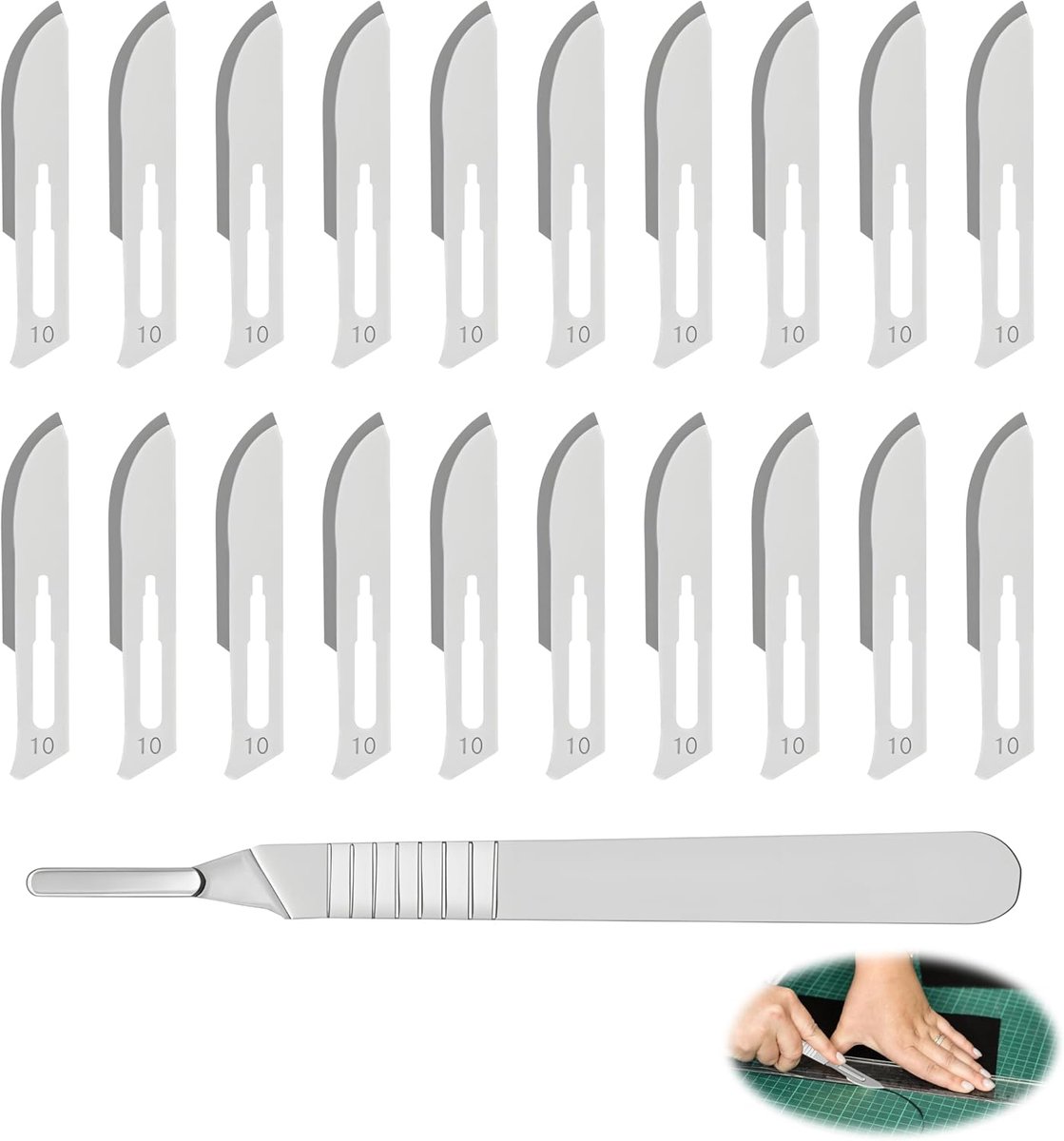 Scalpel set 20 stuks - Steriele wegwerpscalpels Nº 10 - RVS scalpelhouder No. 3 - Ideaal voor modelbouw - ShopVlot