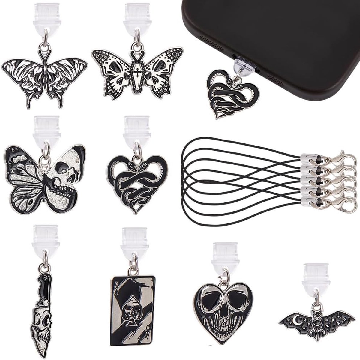 Stofdoppen voor Halloween - 8 stuks, 8 stijlen - gothic, doodshoofd, hart, vleermuis en meer - ShopVlot
