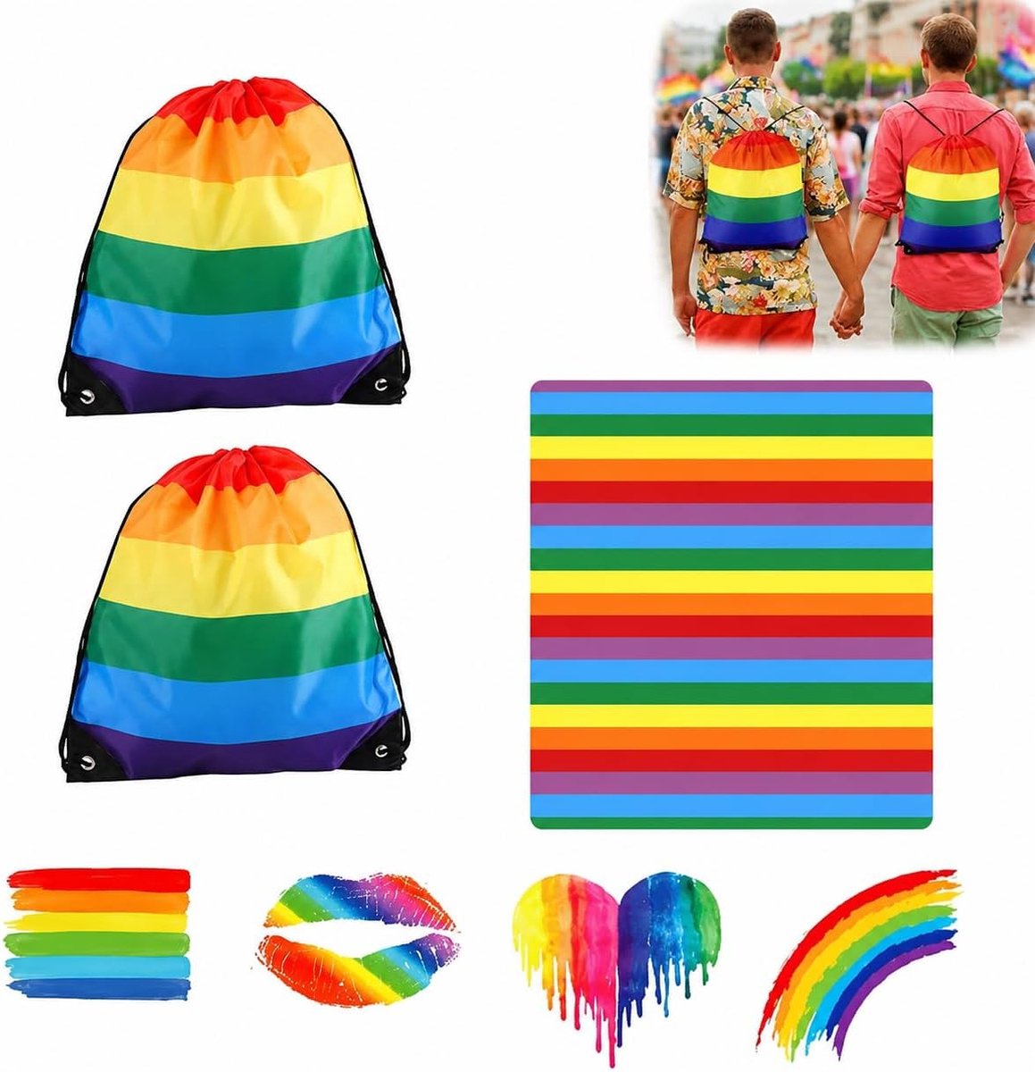 Regenboog Draagtas Set 2 Stuks - 34x42 cm - Inclusief Stickers en Sjaals - Perfect voor Pride Evenementen - ShopVlot