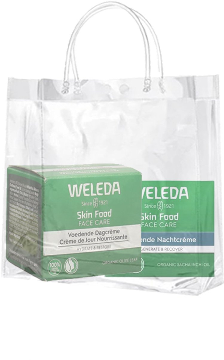 Weleda Skin Food Face Care Dagcreme 40ml & Nacht Crème 40 ml – in Transparant Tasje