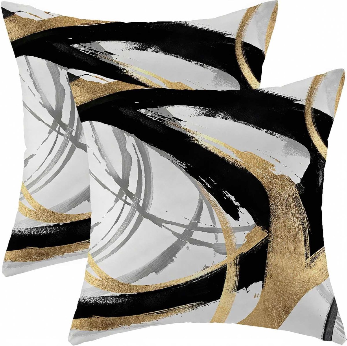 Kussensloop 40 x 40 cm - Zwart Goud Herfst - Modern Abstract Velvet - Ideaal voor woonkamer decoratie - ShopVlot