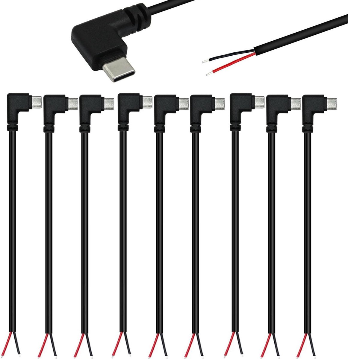 USB C Pigtail Kabel 90 Graden - 2-Draad 22 AWG - Voor DIY Verbindingen - Veilig en Eenvoudig - ShopVlot