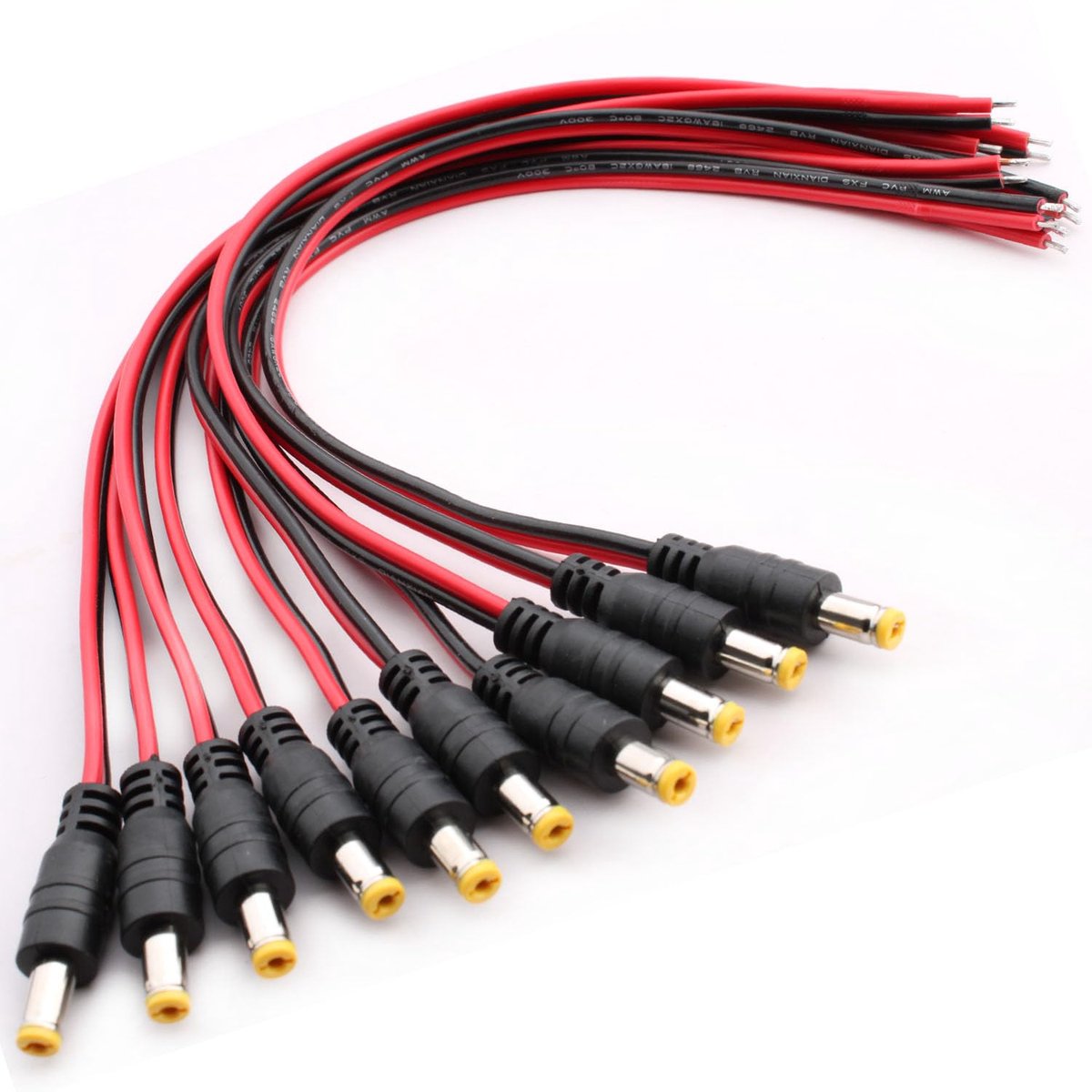 DC Power Pigtail Kabel 5.5 x 2.1mm - 10 Stuks - 12V 5A - Veilig en eenvoudig voor camera's en LED-systemen - ShopVlot
