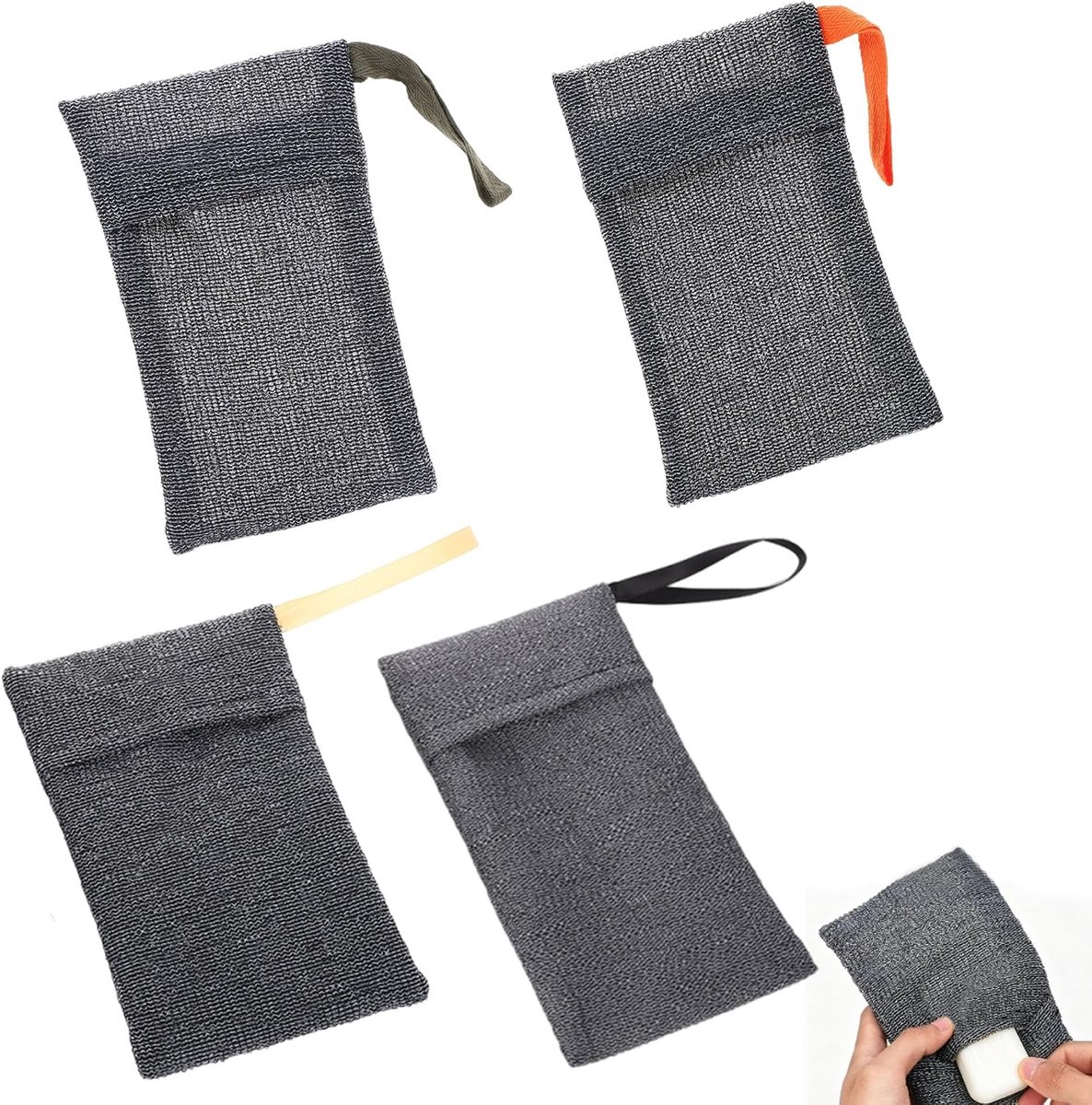 Zeepzakjes set van 4 - Nylon - Peeling en schuimend - Ideaal voor reizen - ShopVlot