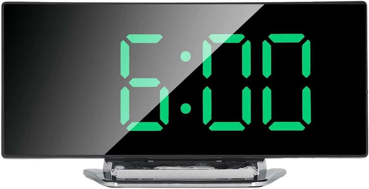 Agatige wekker met led-spiegel - groot gebogen display - stijlvol en modern - perfect voor slaapkamer - ShopVlot