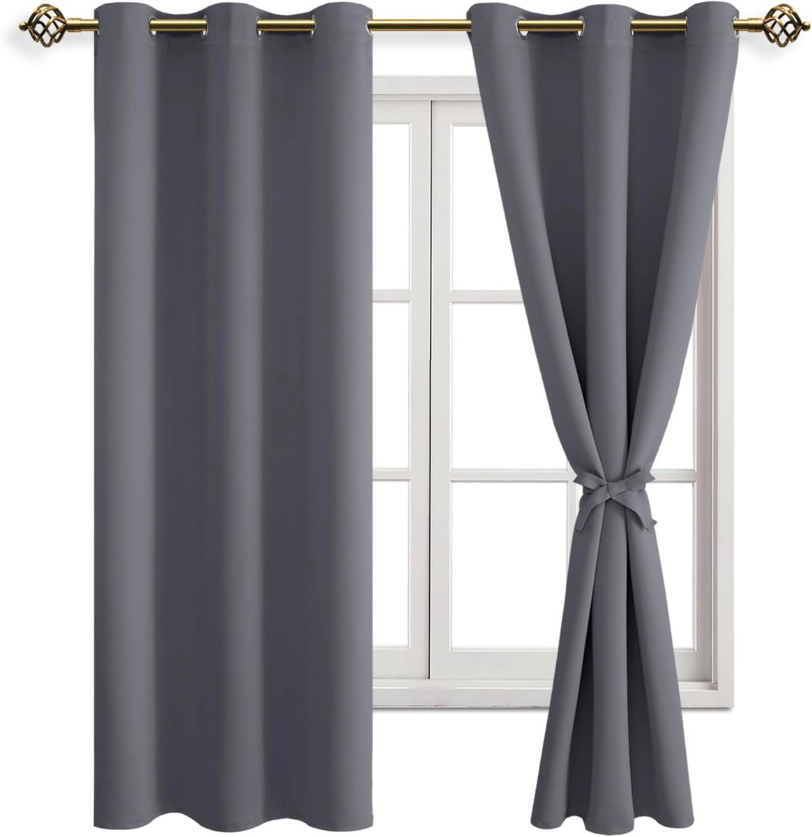 Zwarte verduisteringsgordijnen 160 x 106 cm - oogjes - grijs - perfecte privacy en warmte-isolatie - ShopVlot