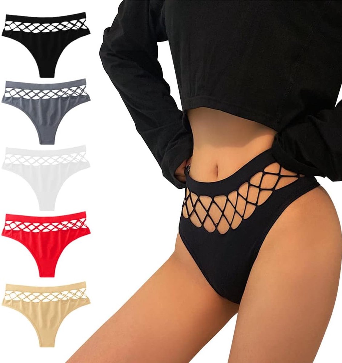 hoge taille string - doorzichtig - sexy hollow out - comfortabel voor dagelijks gebruik - ShopVlot