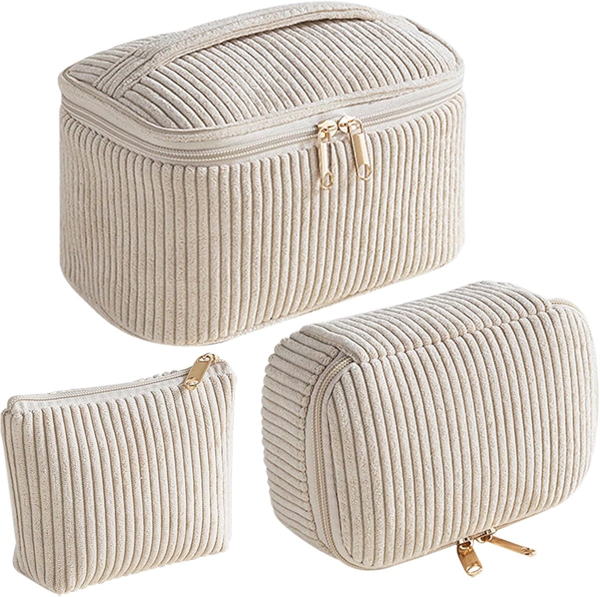 Toilettassen set van 3 - corduroy - gewatteerd - ideaal voor reizen - ShopVlot