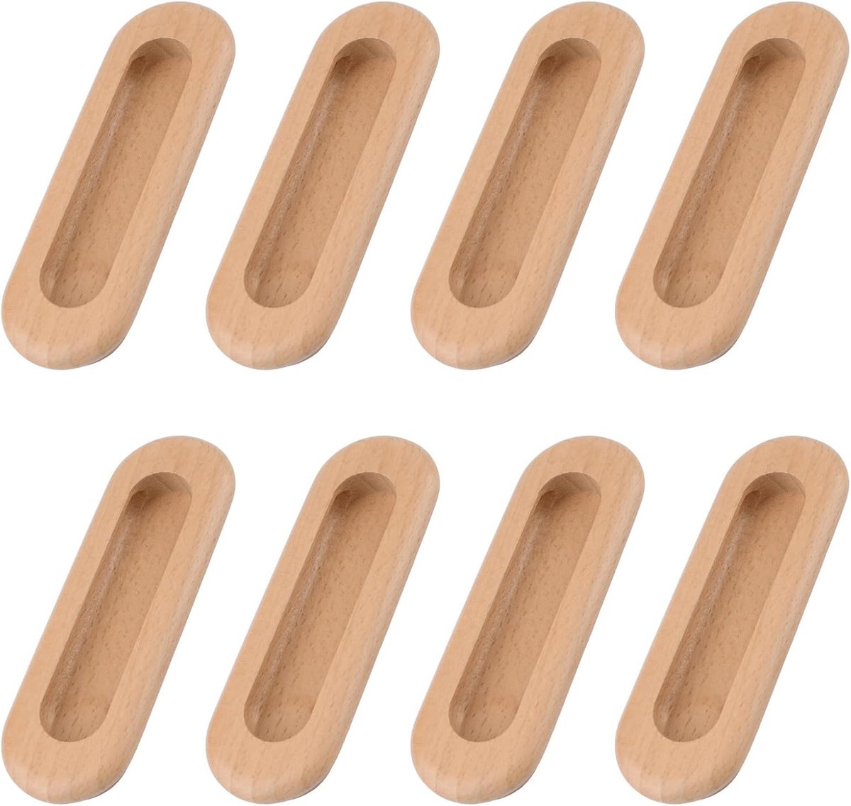 Ovale houten verzonken handvatten - 8 stuks - beukenhout - ideaal voor schuifdeuren - ShopVlot