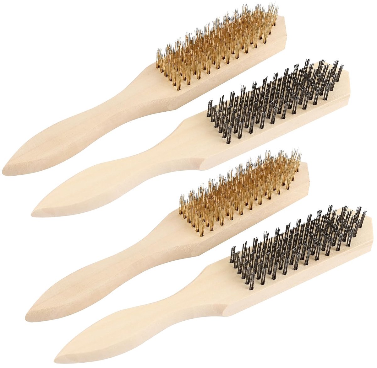 Metaalborstels set van 4 - messing draadborstel met houten handvat - hoogwaardige kwaliteit - ShopVlot