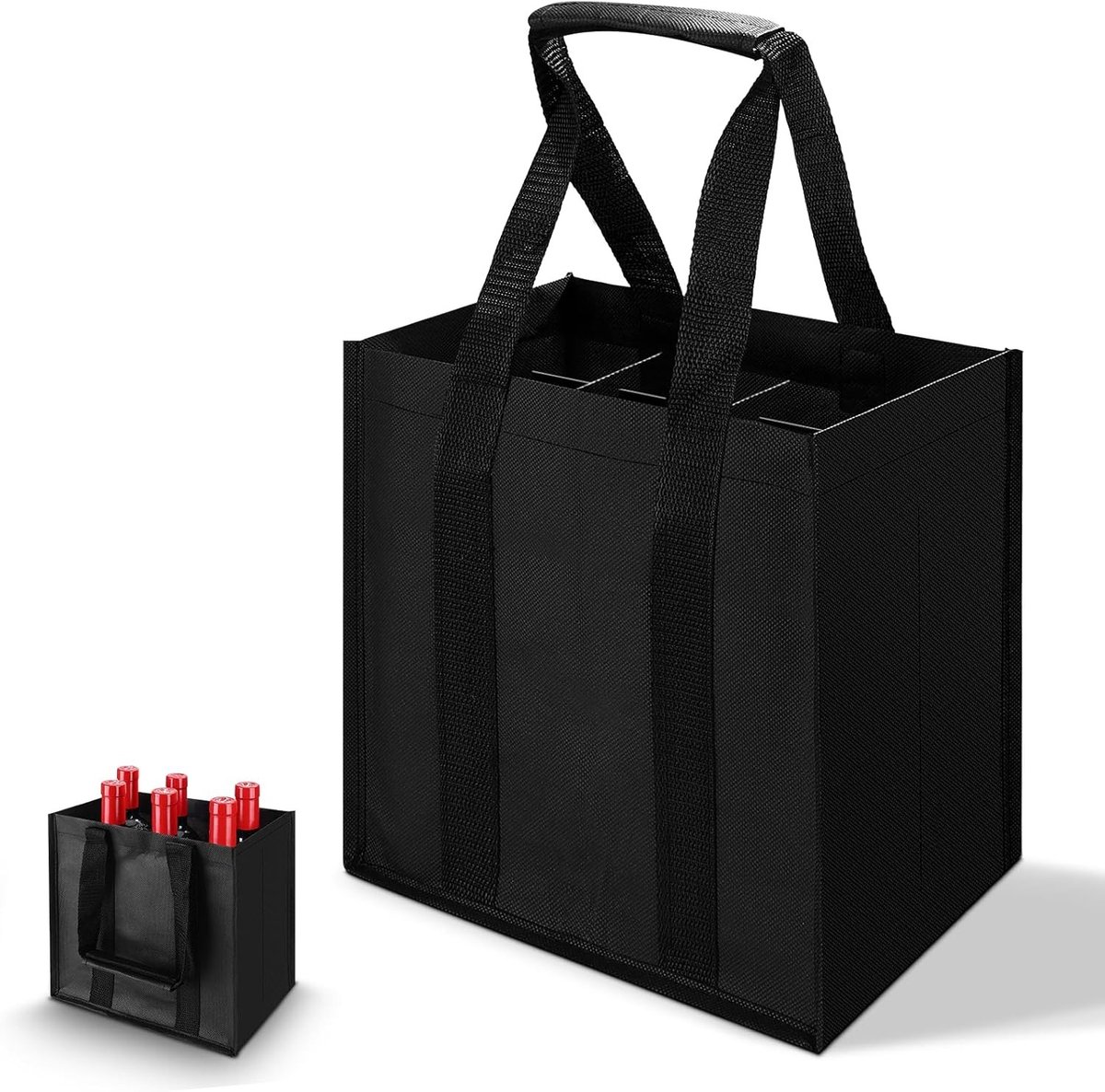 Flessentas - Zwart - 27 x 18 x 27 cm - Herbruikbare Flessendrager met Klittenband - Voor Dranken en Flessen