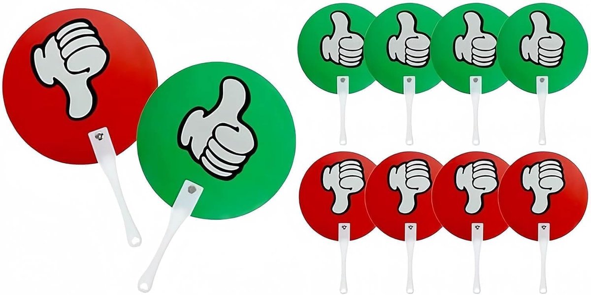 10 stuks duim omhoog/duim omlaag peddel, rood en groen - stemmingspaddel voor onderwijs, geschikt voor kleine groepen - ShopVlot