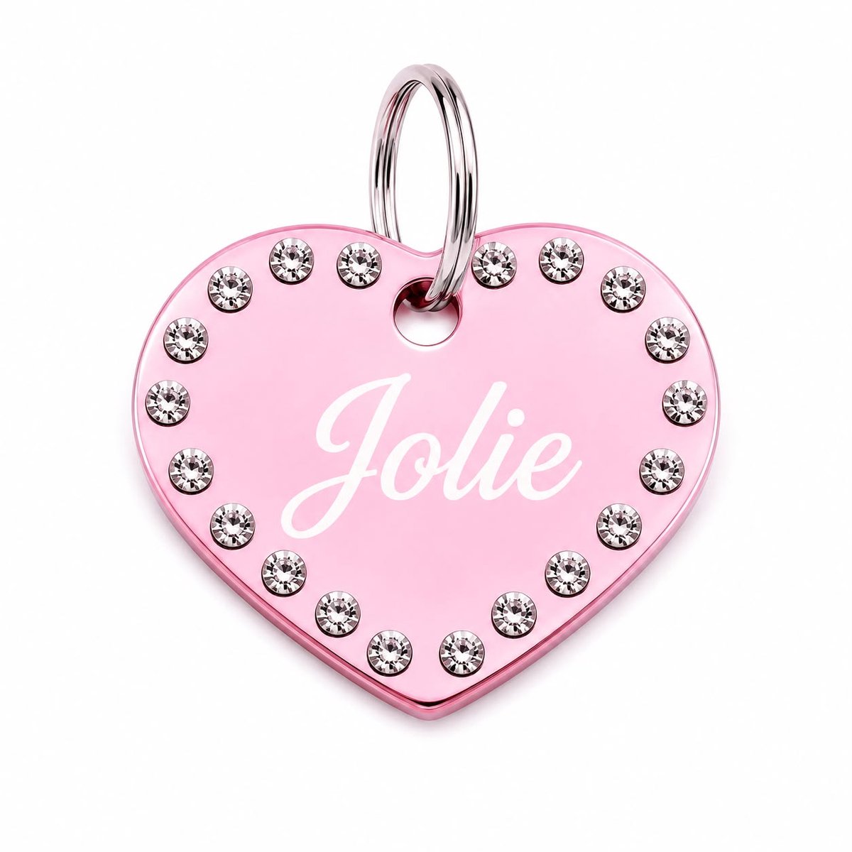 Luxe Hondenpenning Hart met Strass Steentjes | Inclusief Gravure van Naam & Telefoonnummer | Licht Roze | Hart Strass Penning | Petshop Seven
