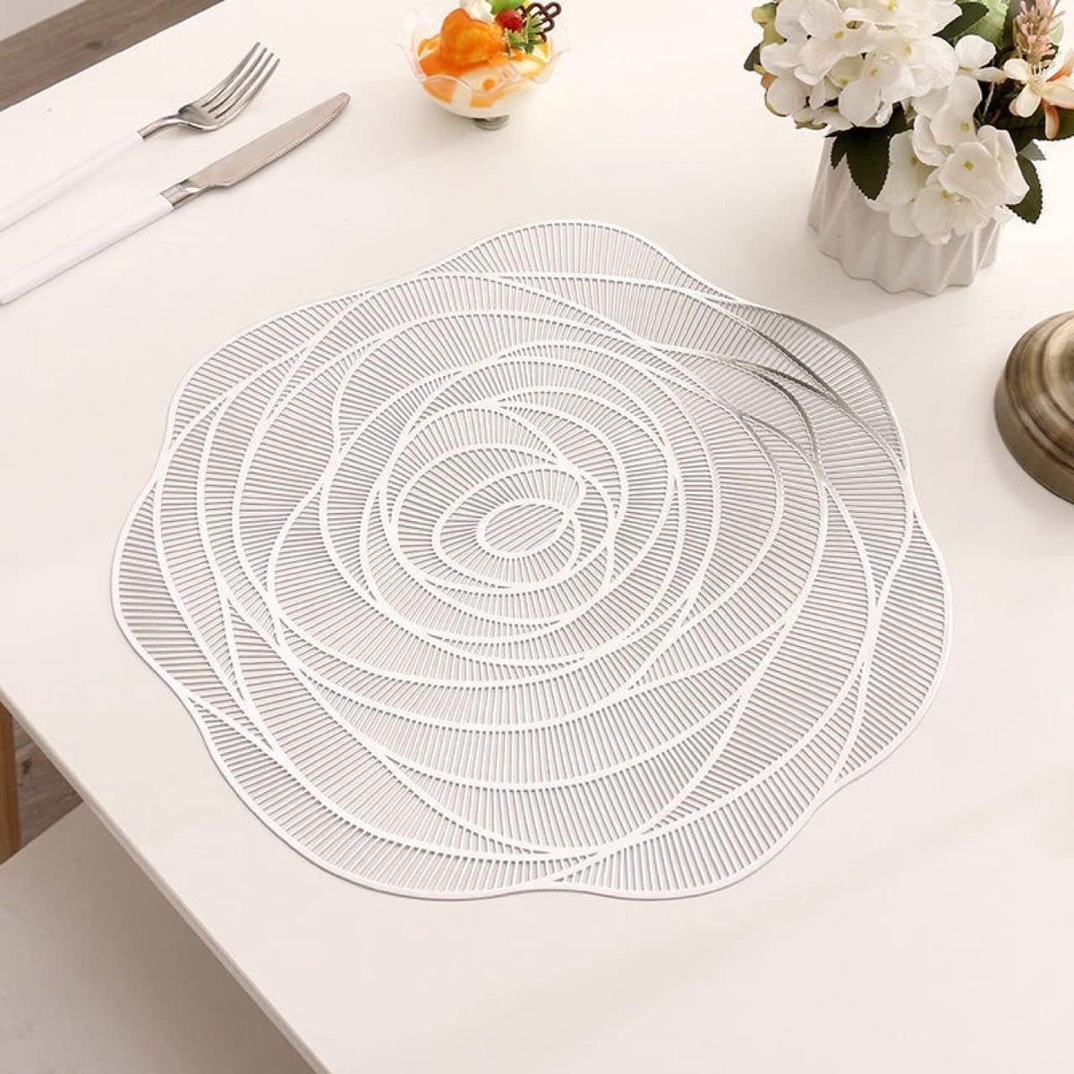 4 Pack Rose Placemats Table Mats Set Washable PVC Non-Slip Heat Resistant Table Place Mats Dinner Mats Wood Grain Meal - ShopVlot