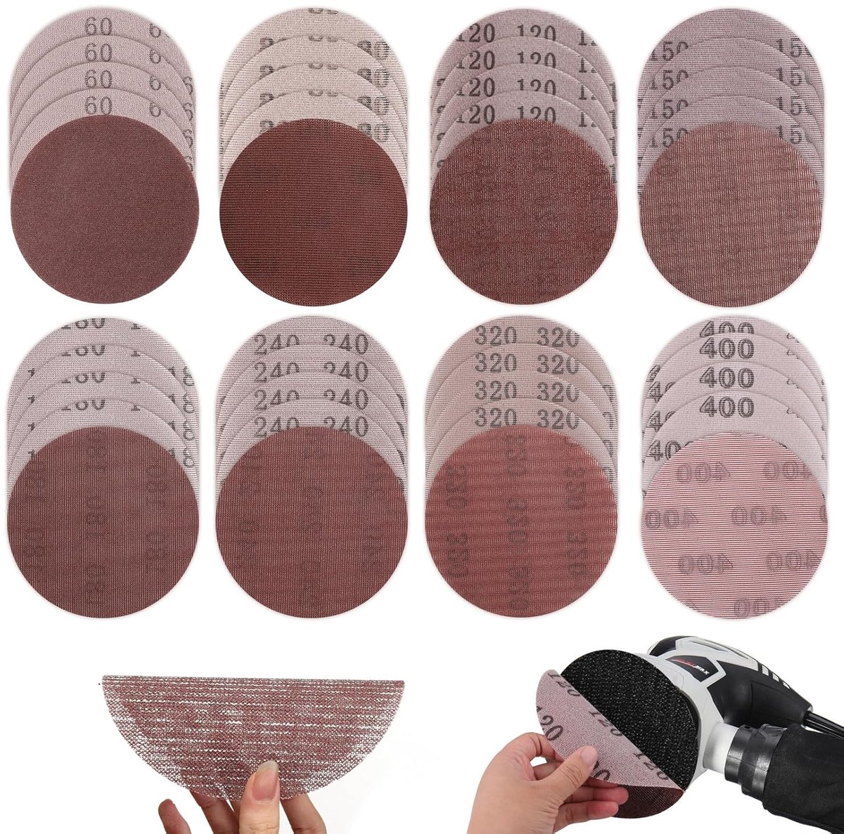 Sanding Grate, 40 Pieces, Diameter 150 mm, Grit 60/80/120/150/180/240/320/400 Sanding Discs, Self-Adhesive Sanding - ShopVlot
