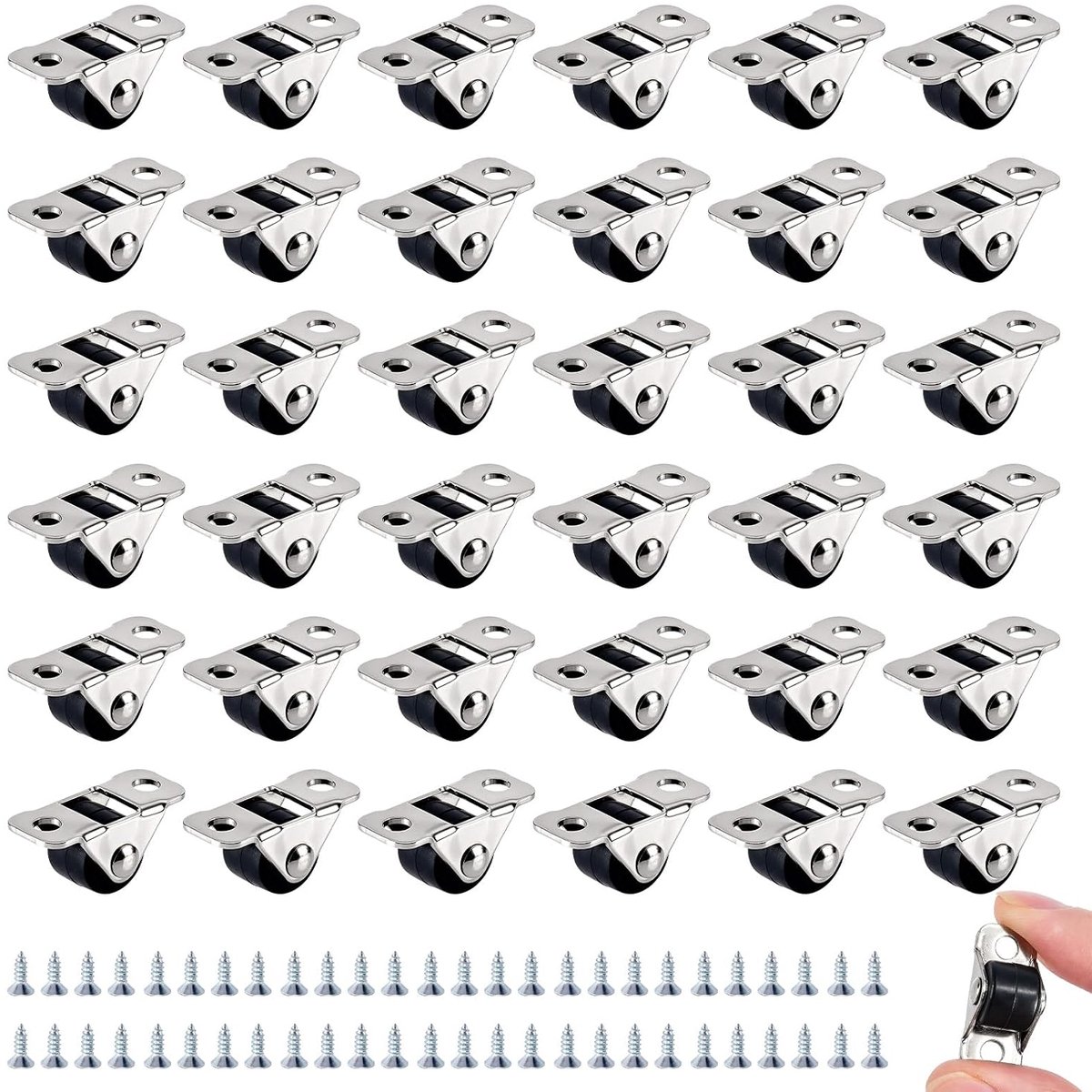 48 stuks kleine zwenkwielen voor meubels, 1,3 cm platte meubelwielen met 96 schroeven, mini-rolwagen met rubberen - ShopVlot