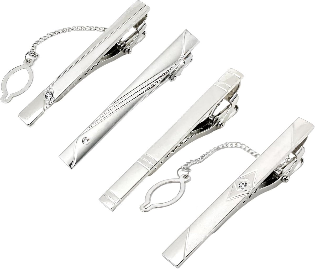 4 Pieces Men's Tie Clips, Silver Classic Style Tie Clamp, Suitable for Weddings, Business, Parties and Daily Use - ShopVlot