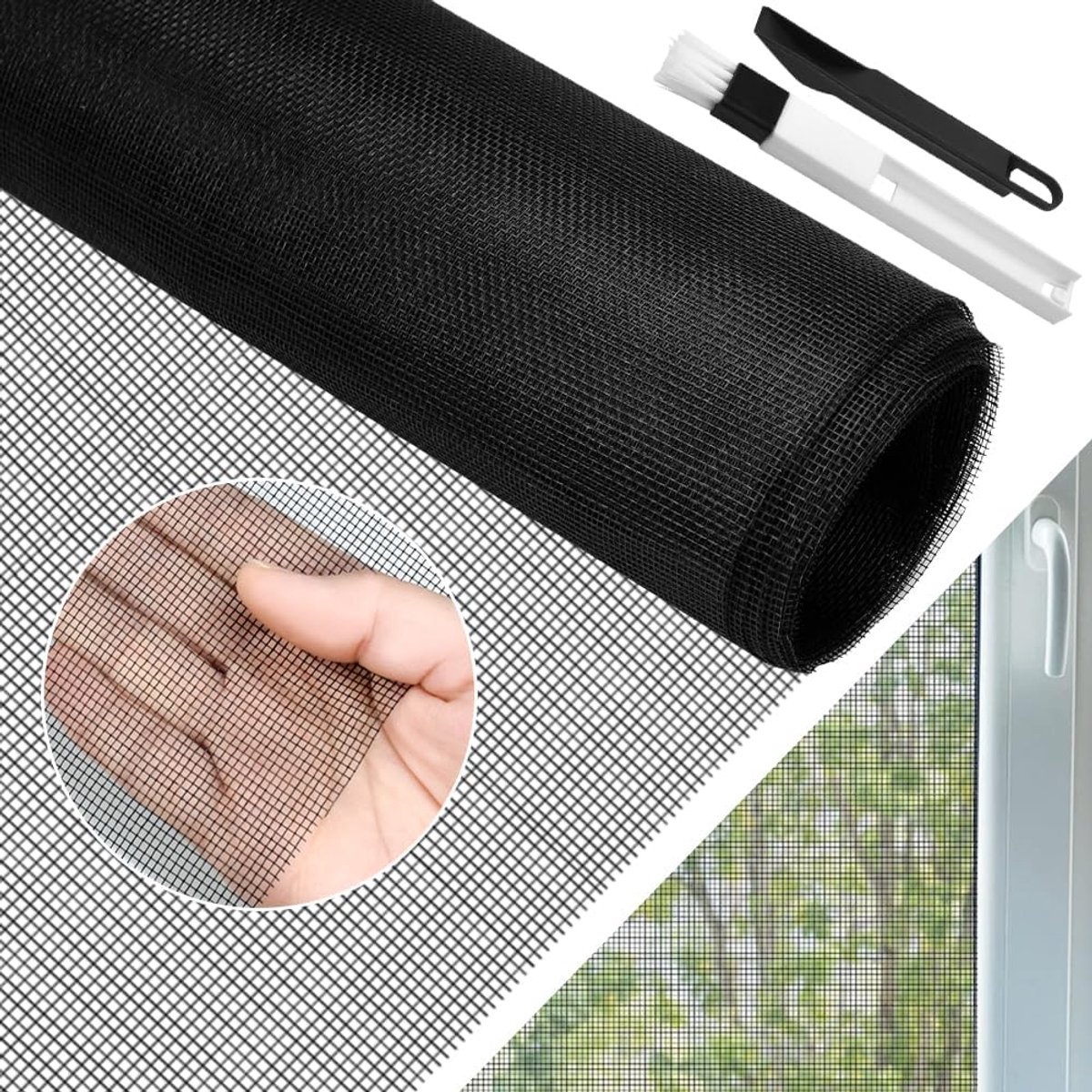BUZIFU Vliegengaas per meter, glasvezel vliegengaasweefsel, 150 x 180 cm, insectenwerend gaas voor ramen met - ShopVlot