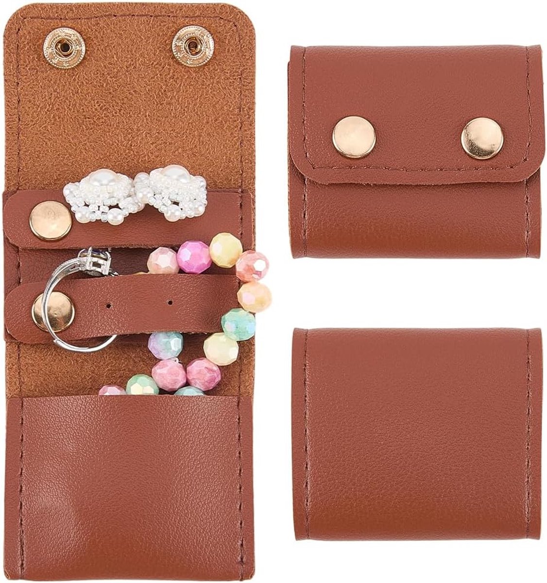 Mini-reisetui van PU-leer voor sieraden, opvouwbaar, multifunctioneel, met gesp voor ringen, oorbellen, halskettingen - ShopVlot