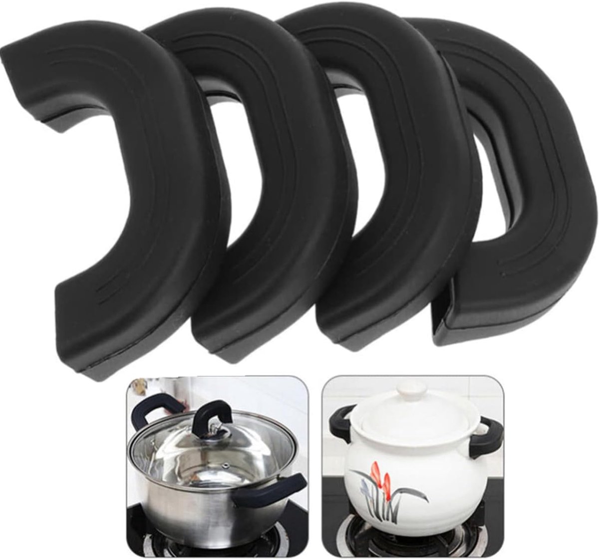 Pot Holder, 4 Pieces Silicone Aid Grip Holder, Heat Resistant and Heat Insulating Silicone Handles, Silicone Jar - ShopVlot