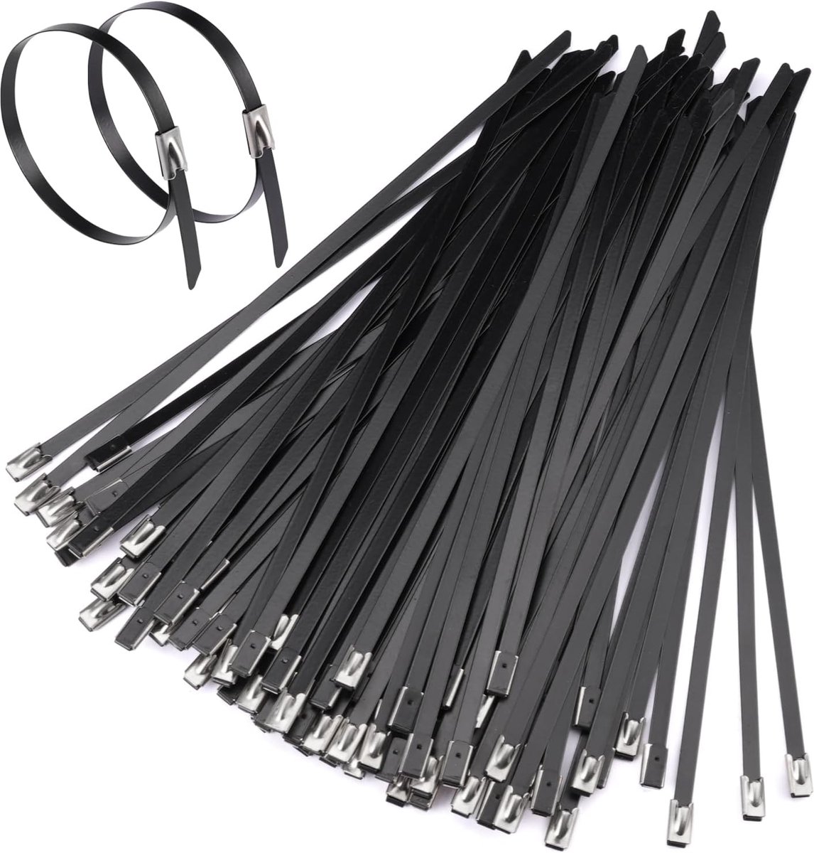 50 Pieces Black 304 Stainless Steel Self Closing Cable Ties - Heavy duty metal straps for industrial use, fence repair - ShopVlot