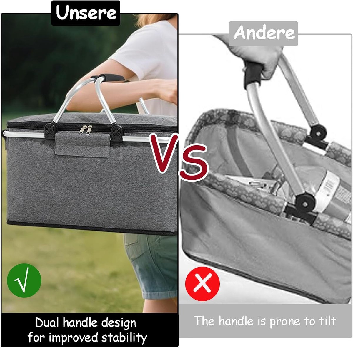 Shopping Basket, Foldable, 18 L, Thermal Carry Basket as Outdoor Basket, Shopping Basket with Cover, Insulation - ShopVlot