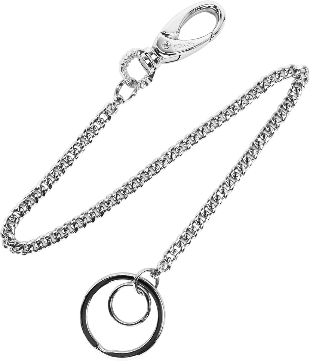 38 cm stainless steel chain, robust key ring with 360° rotating carabiners, secure attachment for keys and wallet - ShopVlot