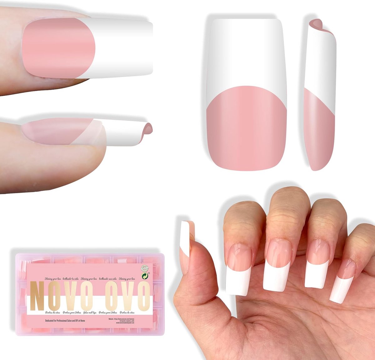 NOVO OVO Old School Wide White French Tip Nail Tips Press on, Medium Tapered Square Baby Pink Square Nail Tips, Extra - ShopVlot